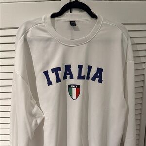 SHEIN White Italia Sweatshirt with Blue Lettering